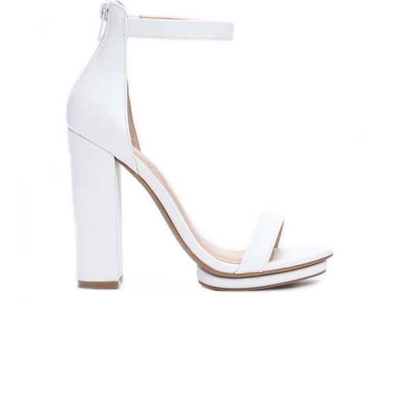 white small block heels